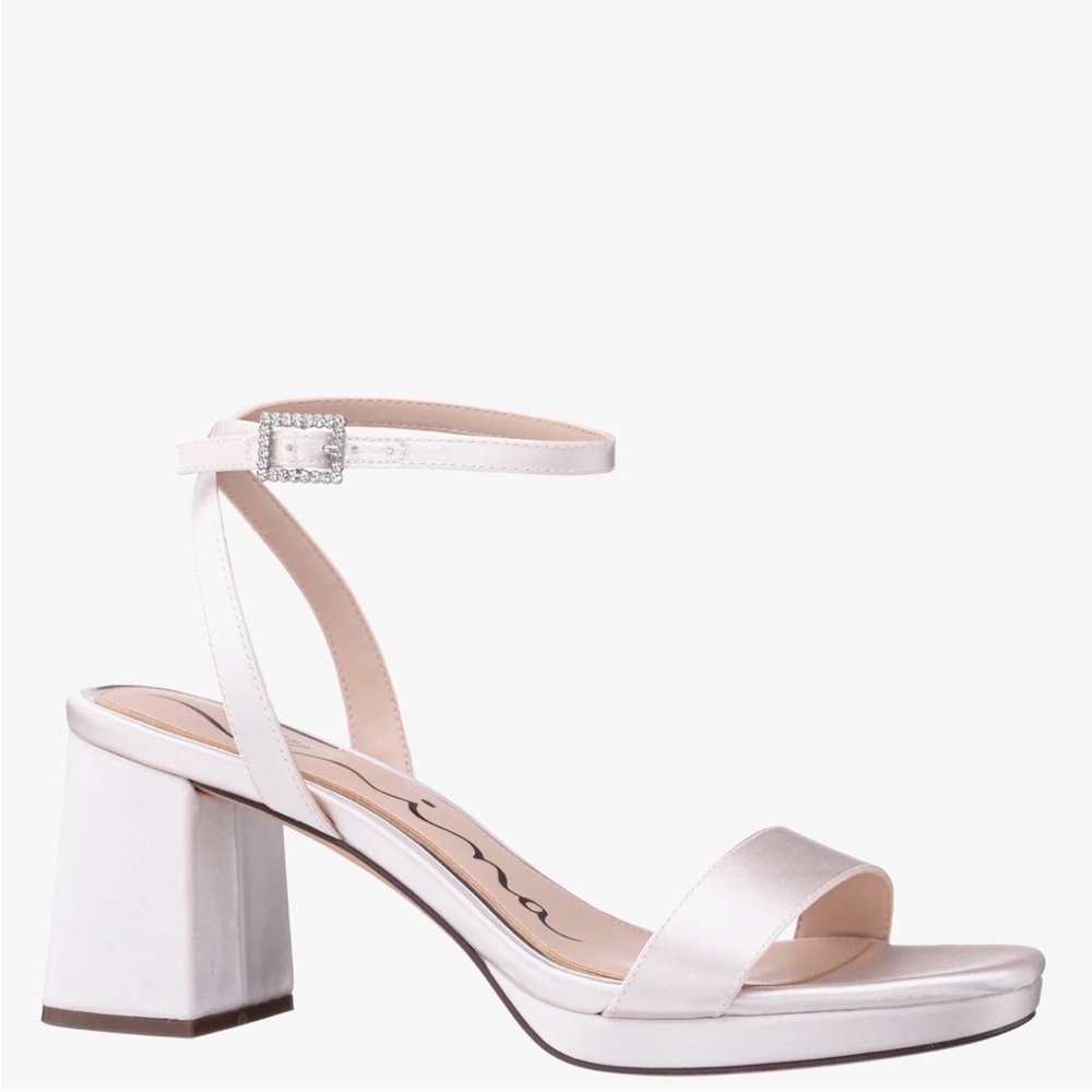 Elegant Ivory Satin Ankle-Strap Block Heel Sandal